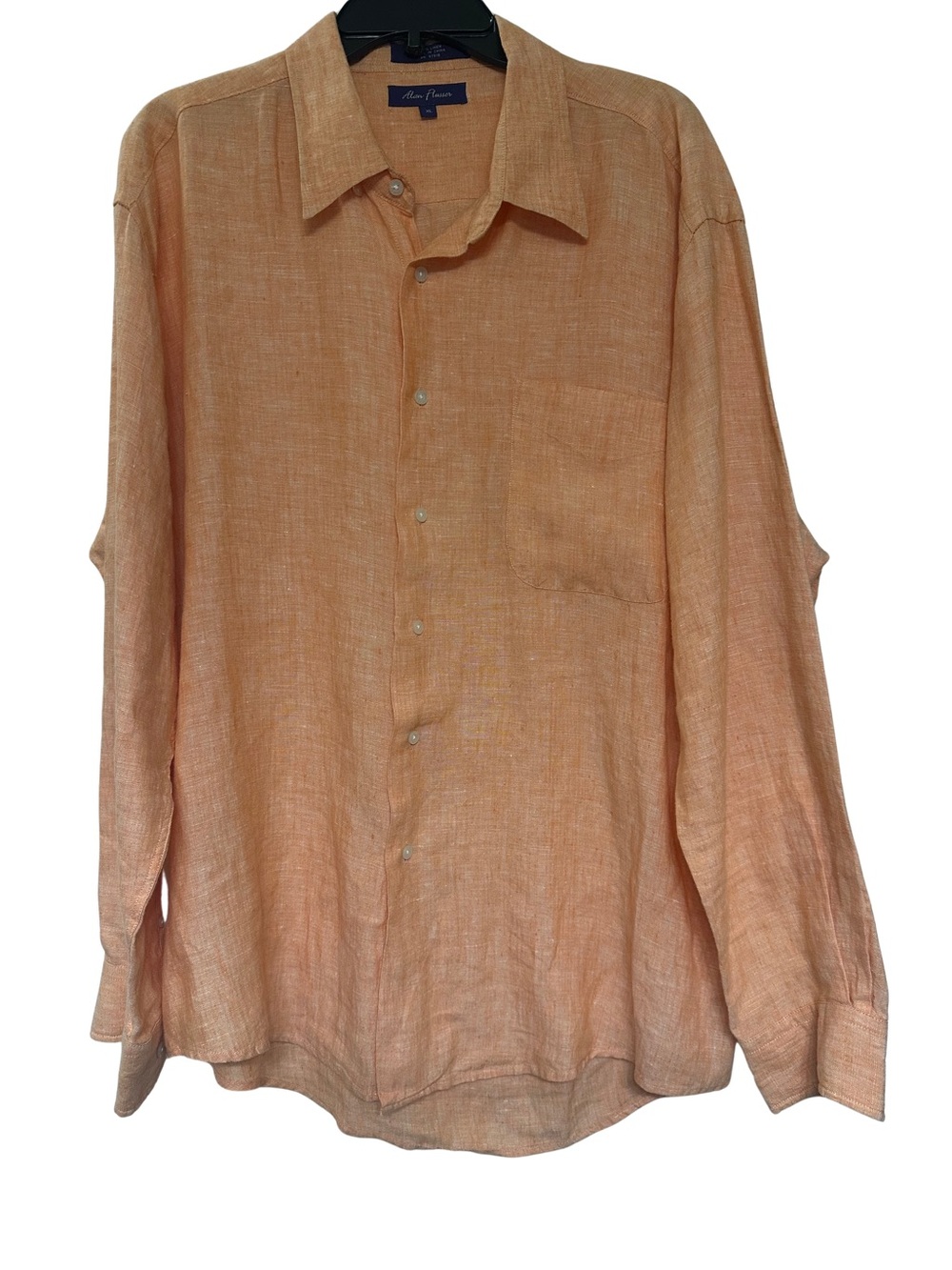 Alan Flusser 100% Linen Button Down Shirt XL Orange Apricot Long Sleeve Mens Top